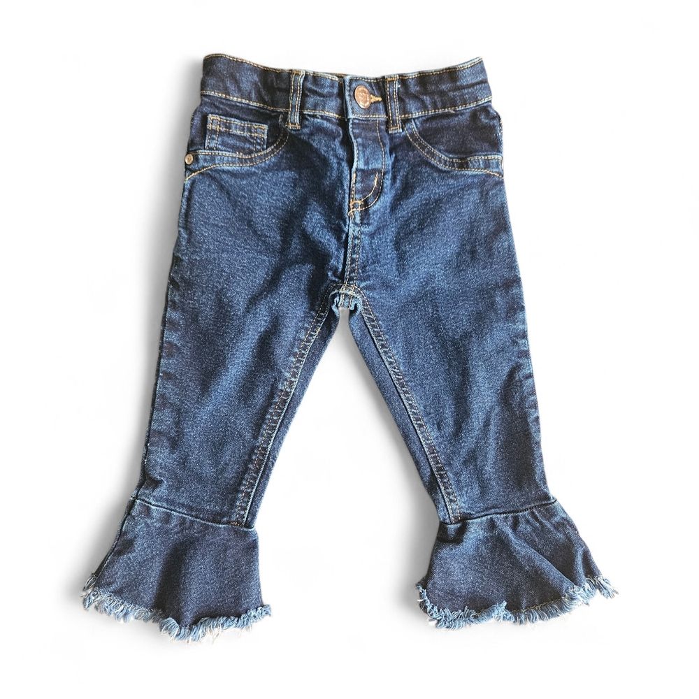 5/$25 Toddler Girls Denim Flare Jeans Ruffle Hem Dark Wash Size 2T